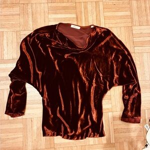 Velvet Long Sleeve Top dark red burgundy